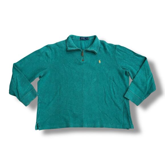 Polo Ralph Lauren Men’s Size XL Green 1/4 Zip Cotton Sweater Pony Logo Preppy - Picture 1 of 5